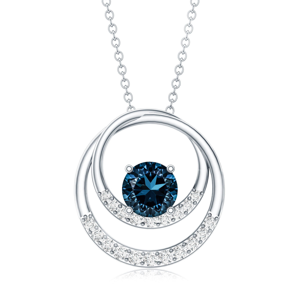 Round London Blue Topaz and Diamond Interlocking Circle Necklace