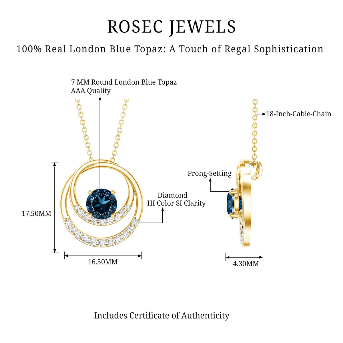 Round London Blue Topaz and Diamond Interlocking Circle Necklace