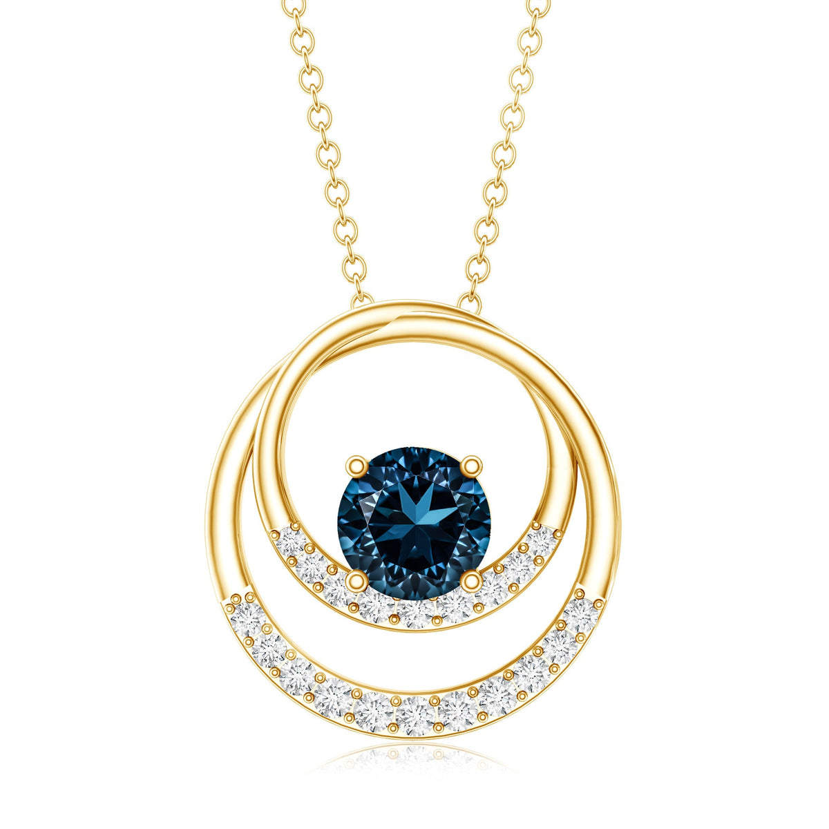 Round London Blue Topaz and Diamond Interlocking Circle Necklace