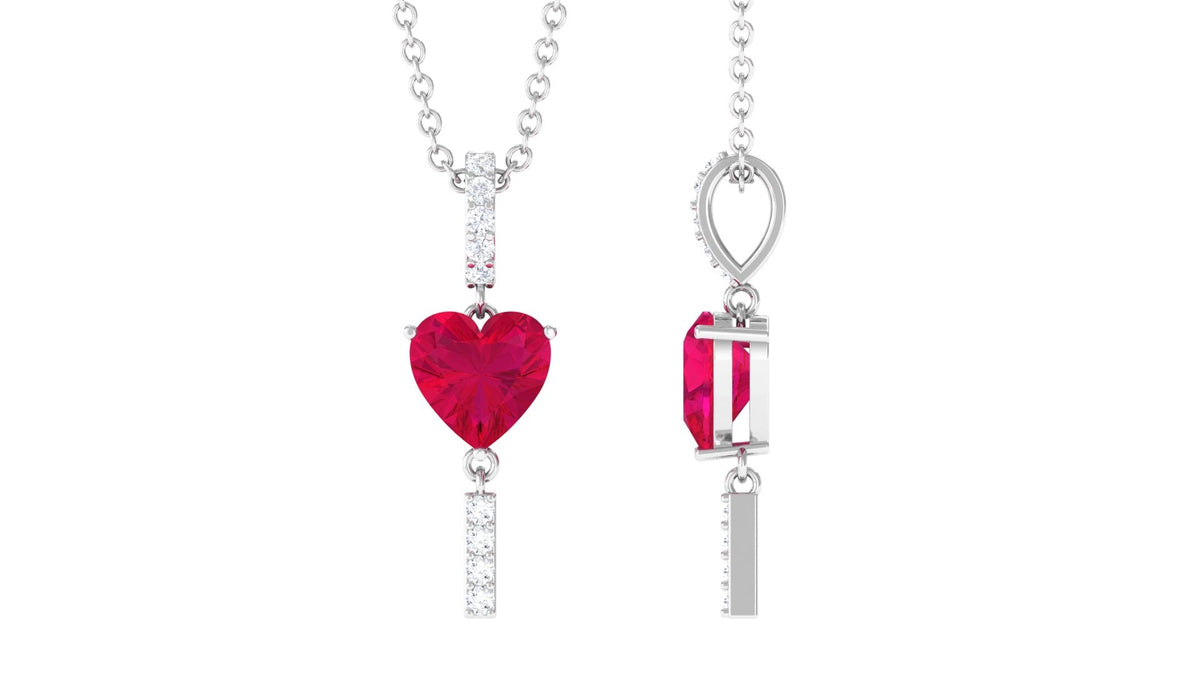 Heart Shape Ruby and Diamond Bar Dangle Pendant For Women