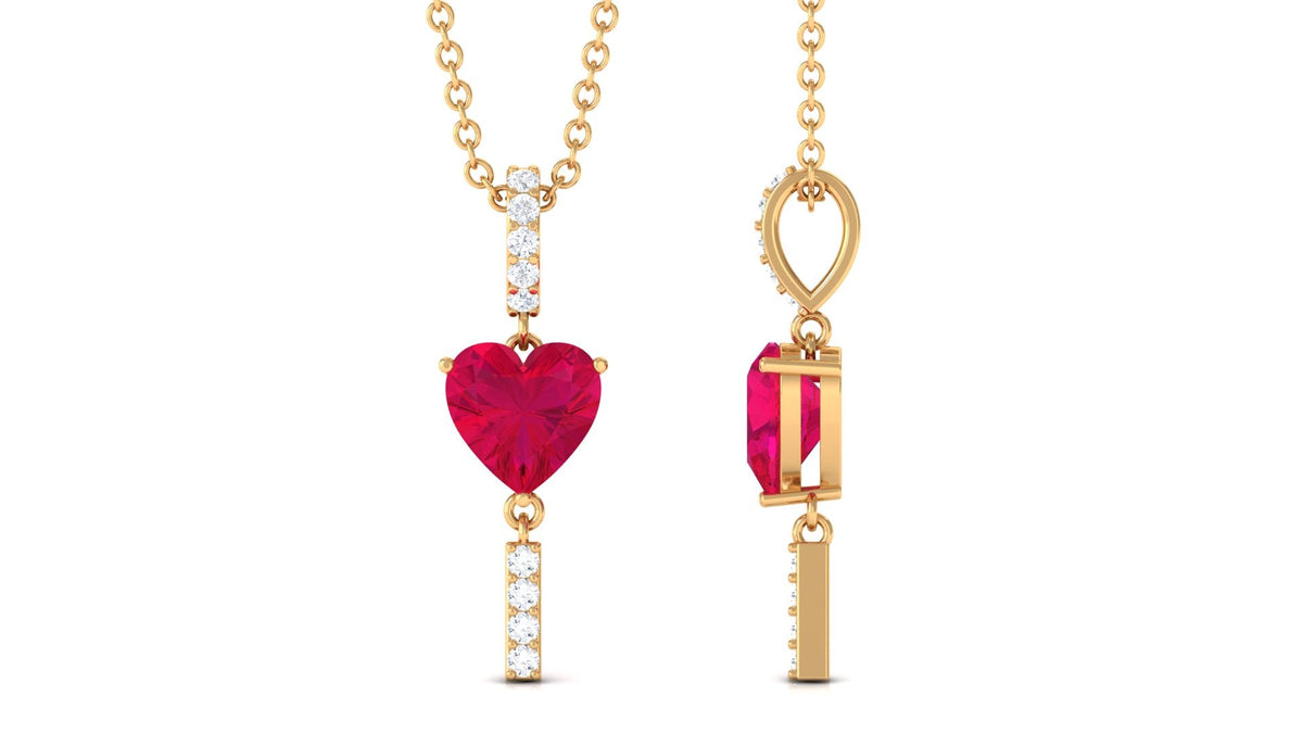 Heart Shape Ruby and Diamond Bar Dangle Pendant For Women