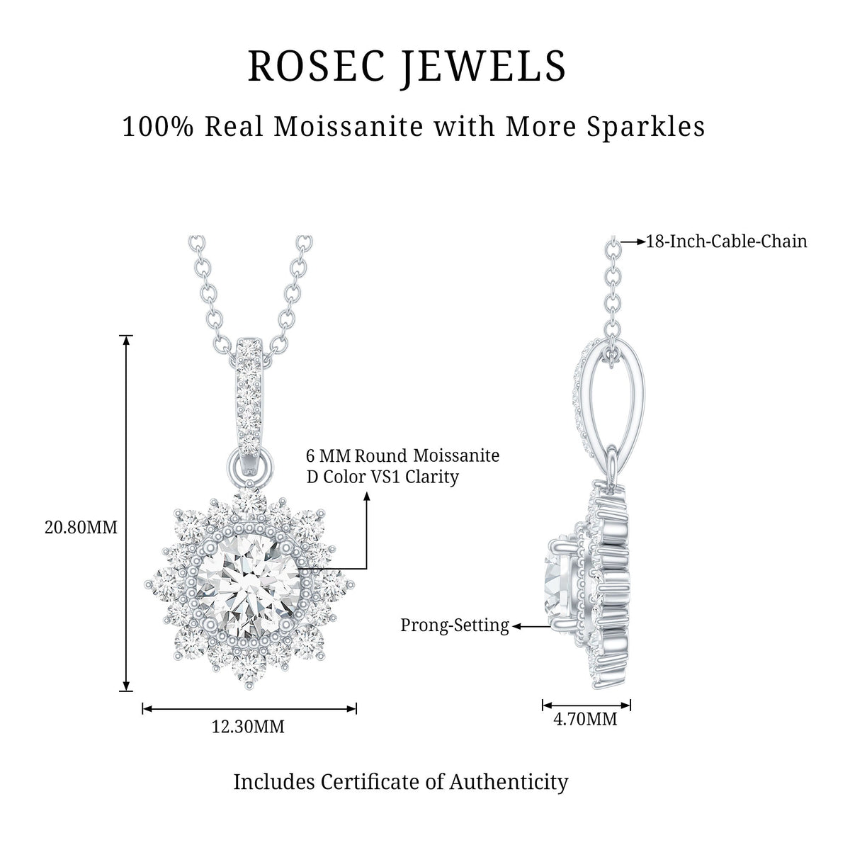 1 Carat Moissanite Vintage Inspired Necklace for Wedding
