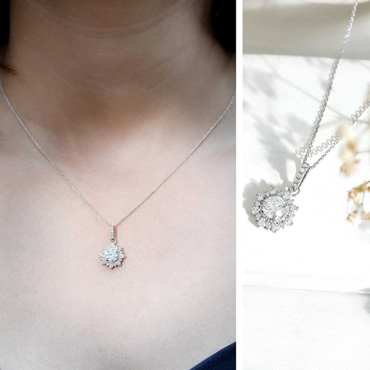 1 Carat Moissanite Vintage Inspired Necklace for Wedding