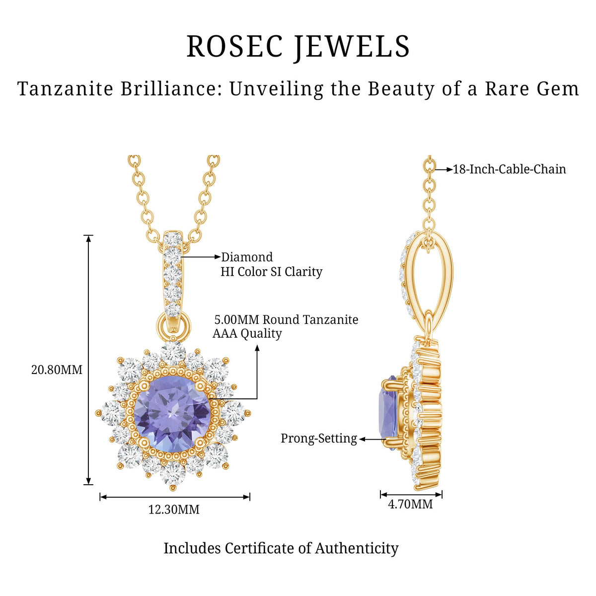 Round Tanzanite Bridal Necklace with Diamond Accent Bail