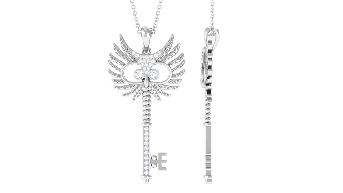 Certified Moissanite Gothic Inspired Key Pendant Necklace
