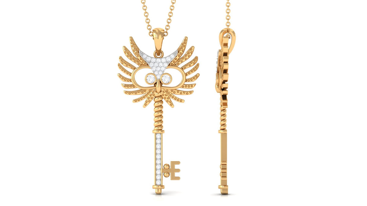 Certified Moissanite Gothic Inspired Key Pendant Necklace