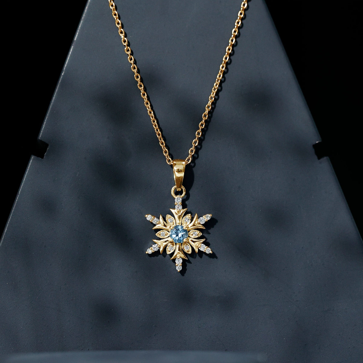 Aquamarine and Diamond Designer Snowflake Necklace With Chain