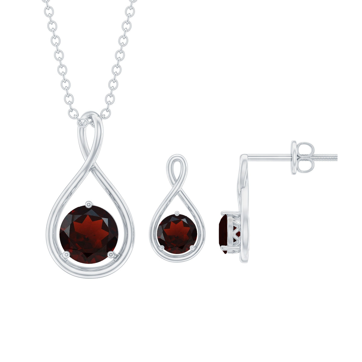 Garnet Infinity Necklace and Earrings Set for Women