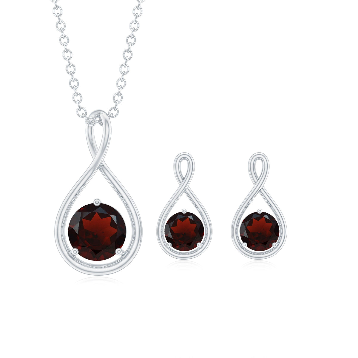 Garnet Infinity Necklace and Earrings Set for Women