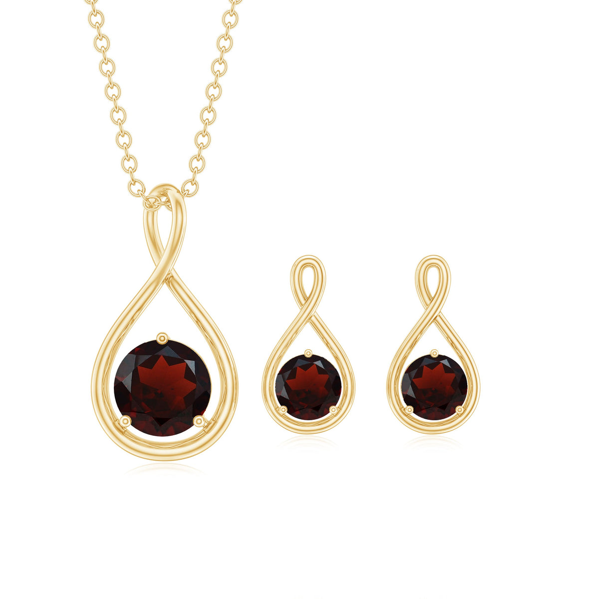 Garnet Infinity Necklace and Earrings Set for Women