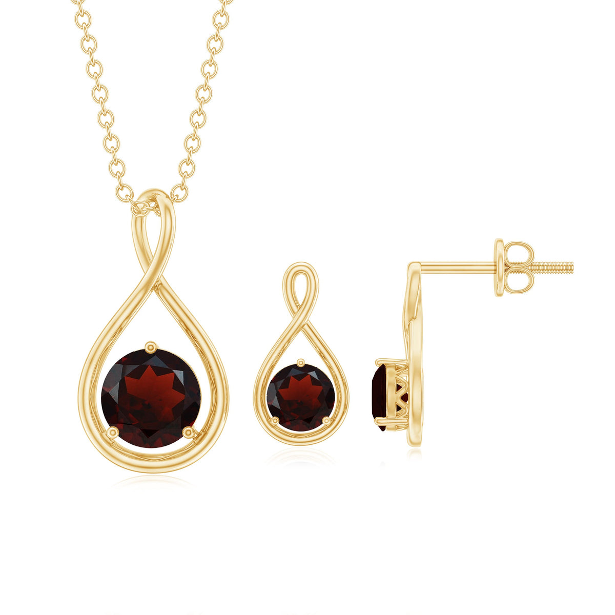 Garnet Infinity Necklace and Earrings Set for Women