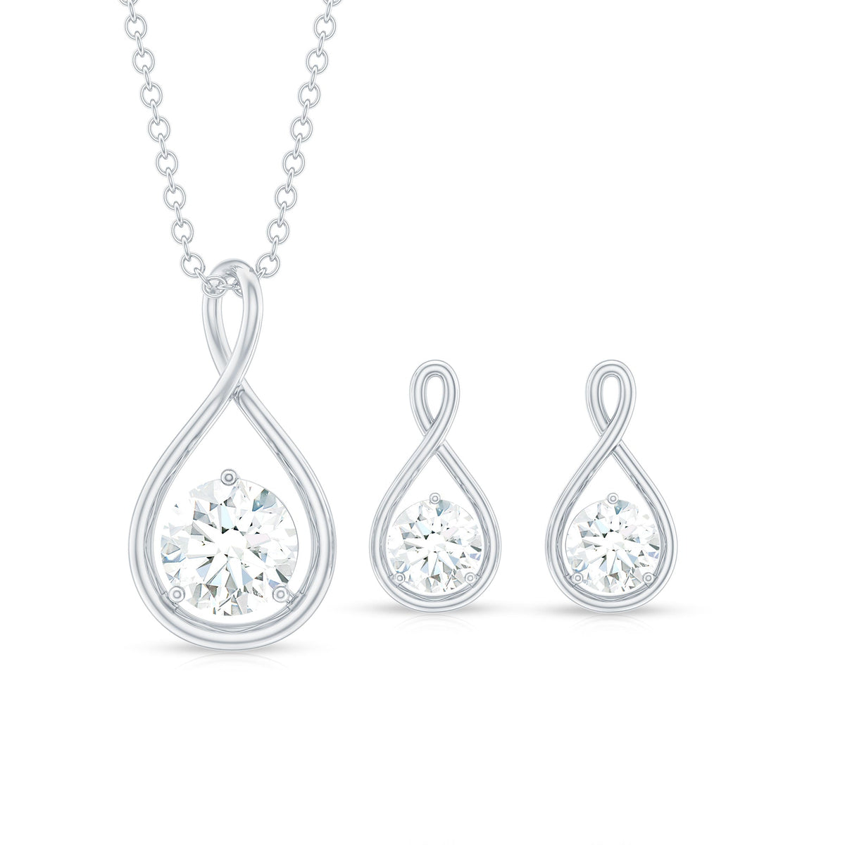 Certified Moissanite Solitaire Infinity Pendant and Earrings Set