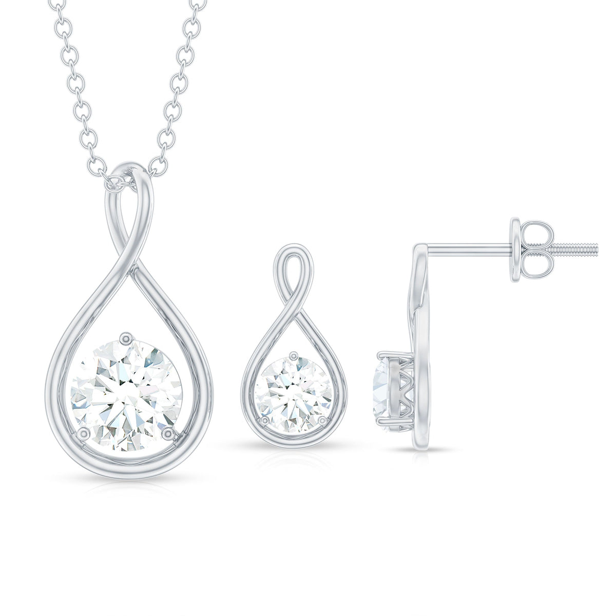 Certified Moissanite Solitaire Infinity Pendant and Earrings Set