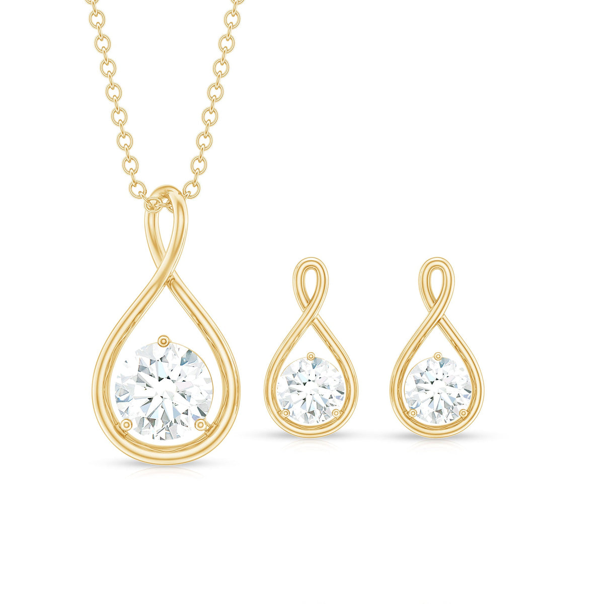 Certified Moissanite Solitaire Infinity Pendant and Earrings Set