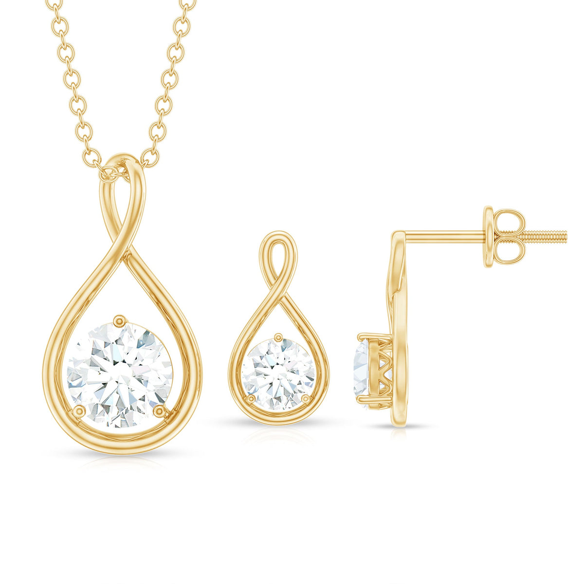 Certified Moissanite Solitaire Infinity Pendant and Earrings Set
