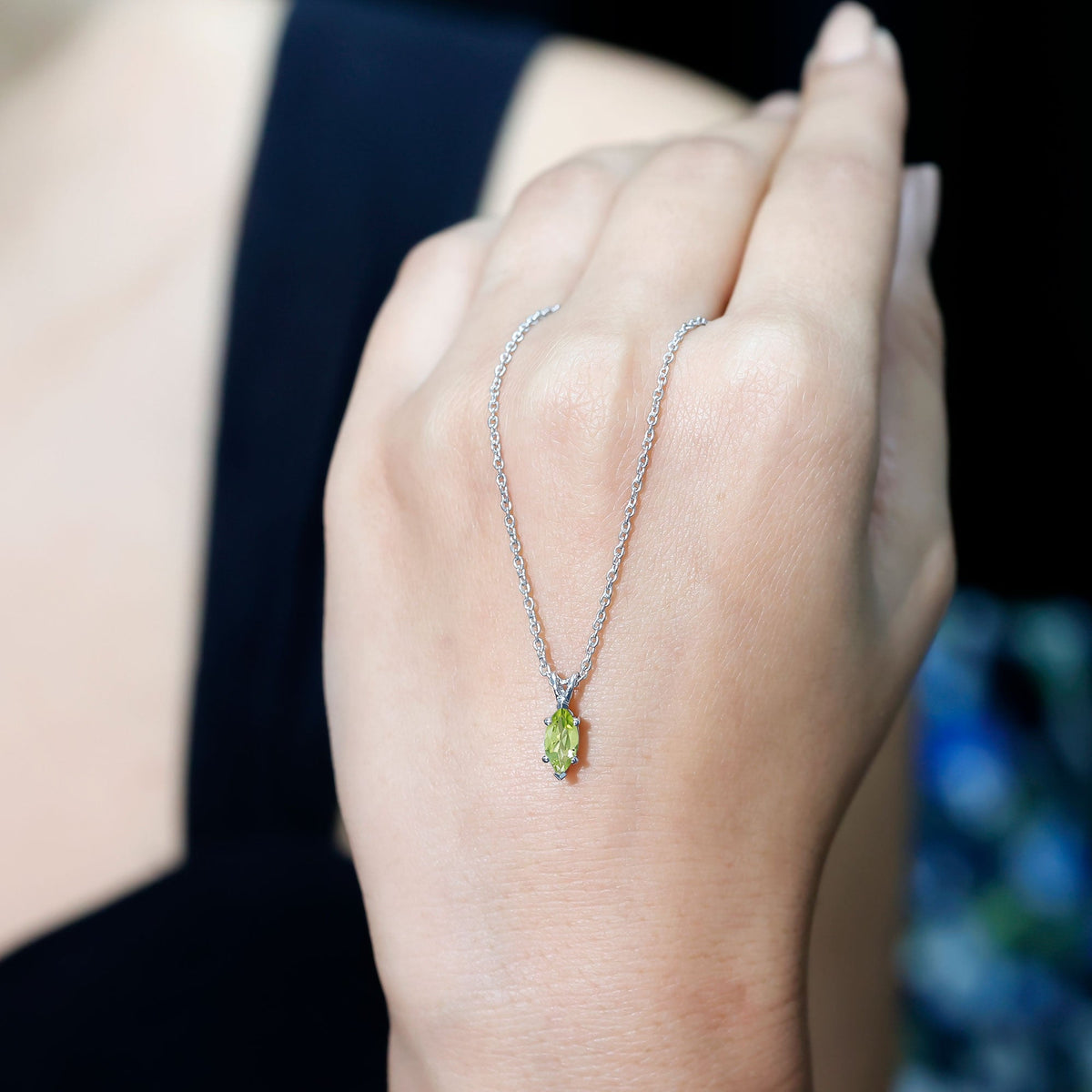 0.74 Carat Marquise Cut Peridot Birthstone Necklace with Silver Chain