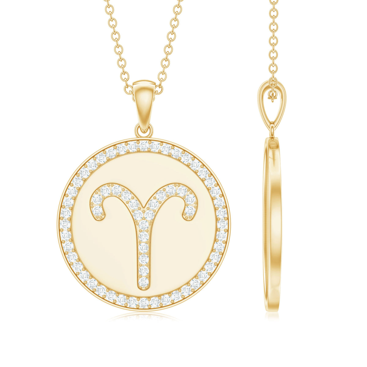 Certified Moissanite Aries Zodiac Disc Pendant