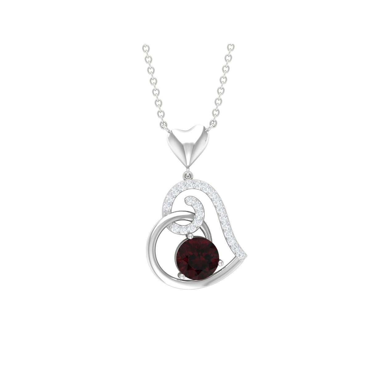 2.3 Carat Garnet and Diamond Heart Drop Pendant