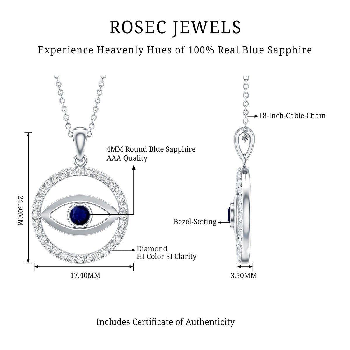 Blue Sapphire and Diamond Evil Eye Eternity Necklace