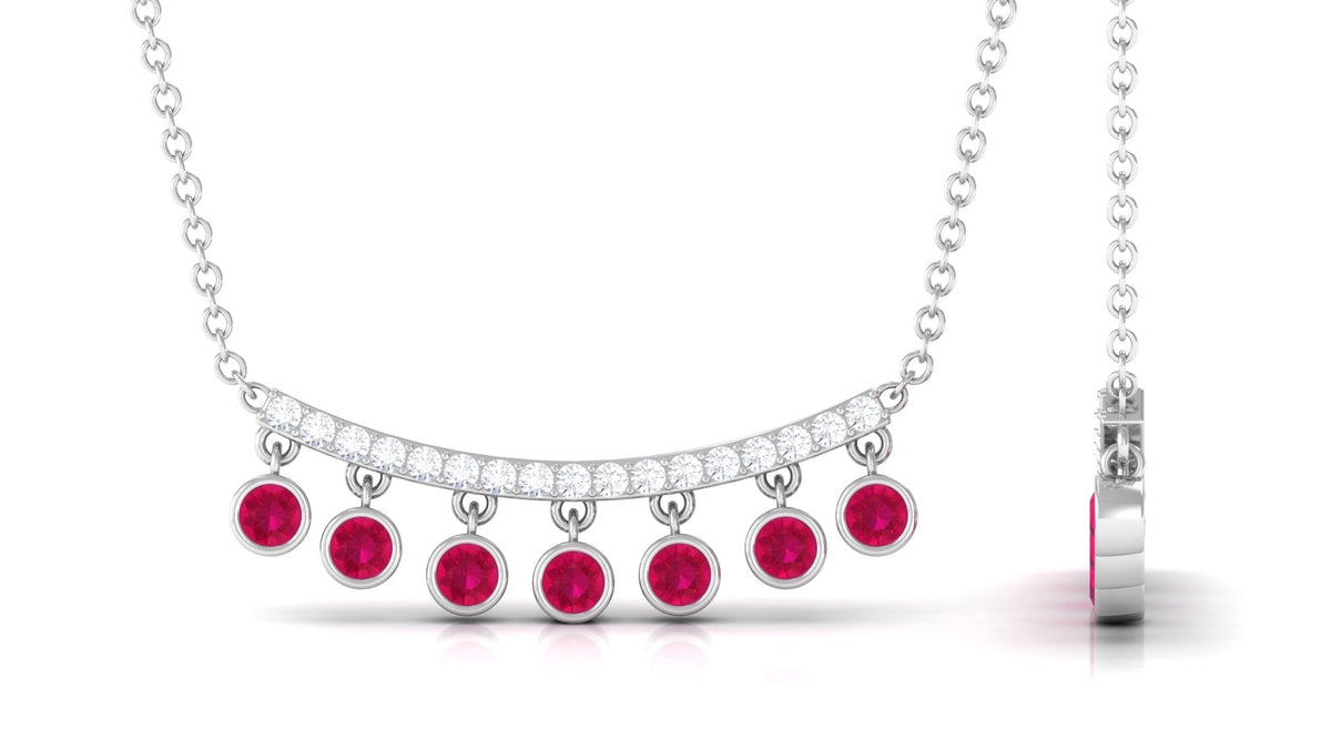 Bezel Set Ruby and Diamond Curved Bar Necklace