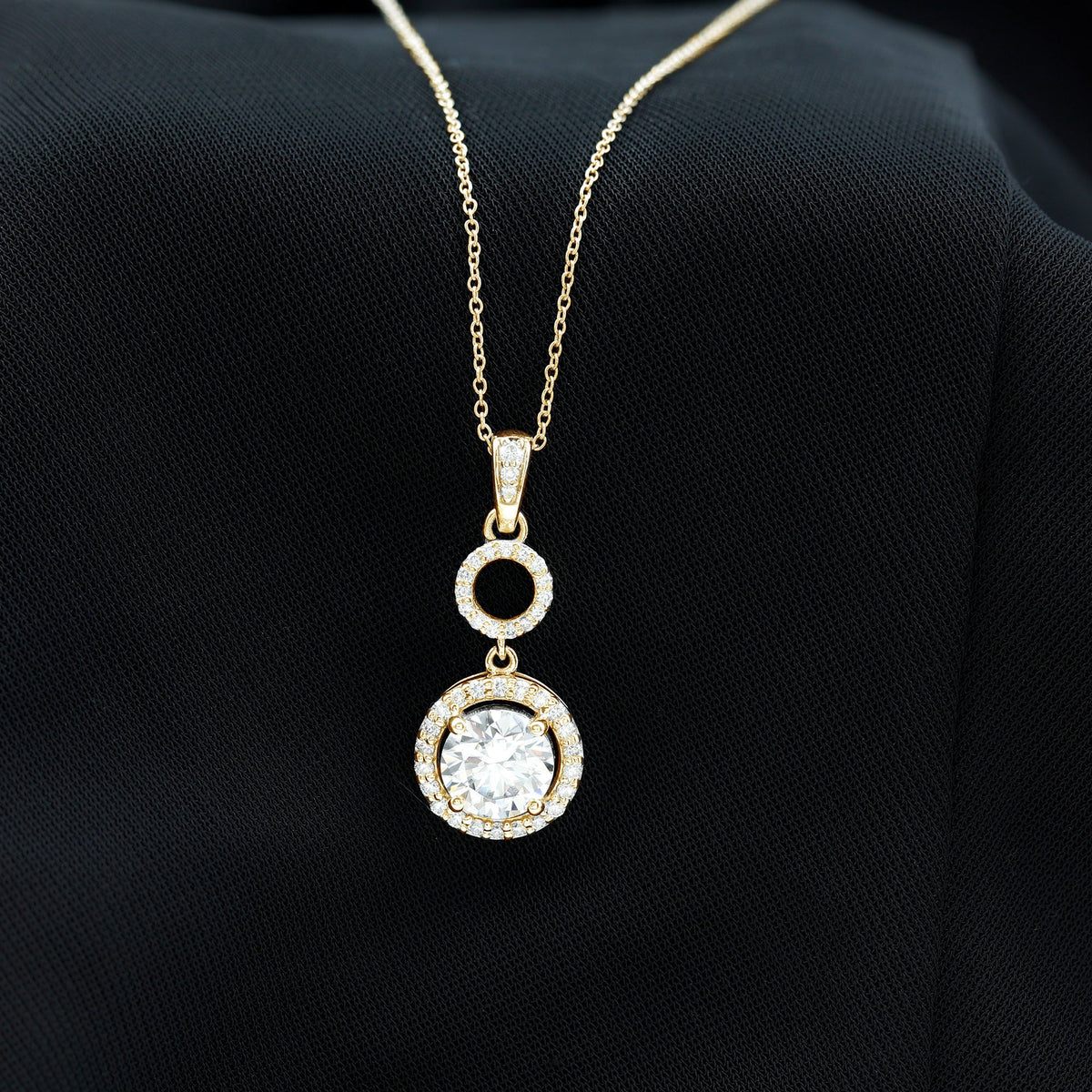 2 Carat Round Moissanite Wedding Dangle Necklace with Halo