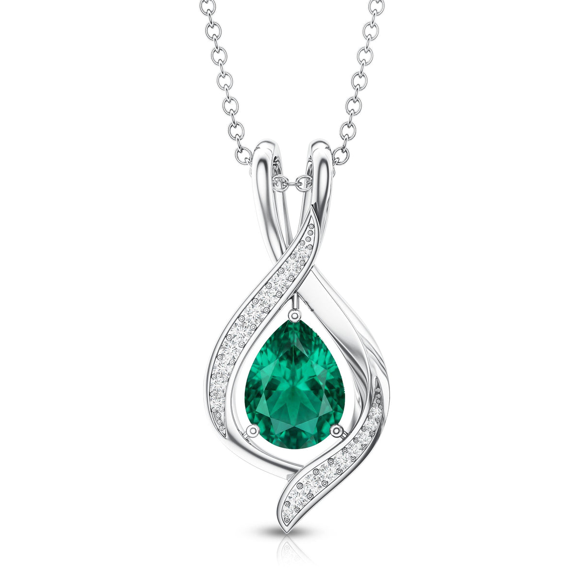 1 Carat Pear Cut Lab Created Emerald Teardrop Pendant with Diamond
