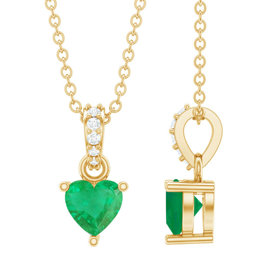 Heart Shape Emerald Promise Necklace with Diamond Accent Bail