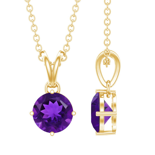 0.45 CT Round Amethyst Solitaire Pendant with Rabbit Ear Bail
