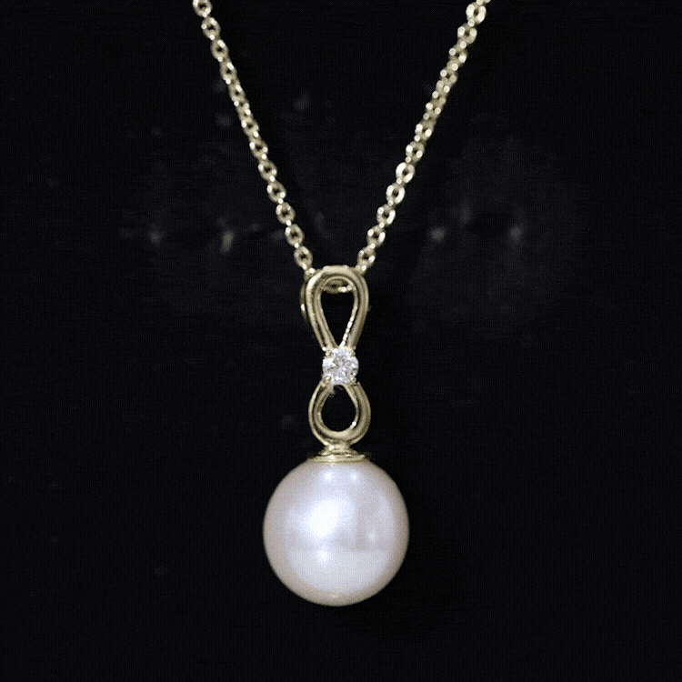 8 Carat Round Freshwater Pearl Drop Infinity Pendant with Diamond