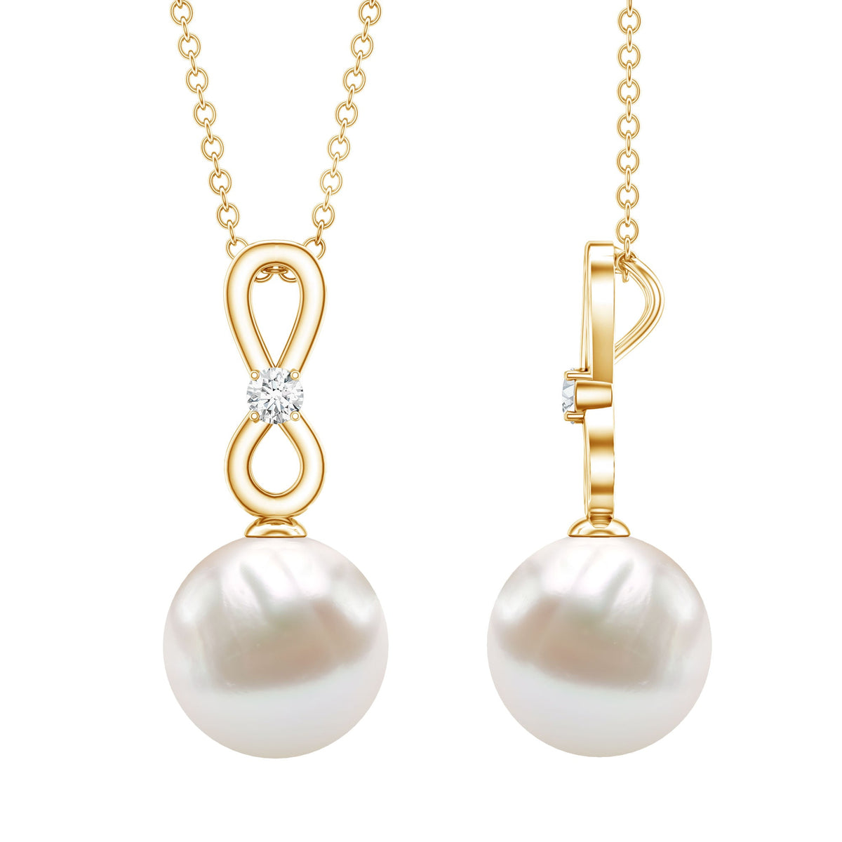 8 Carat Round Freshwater Pearl Drop Infinity Pendant with Diamond