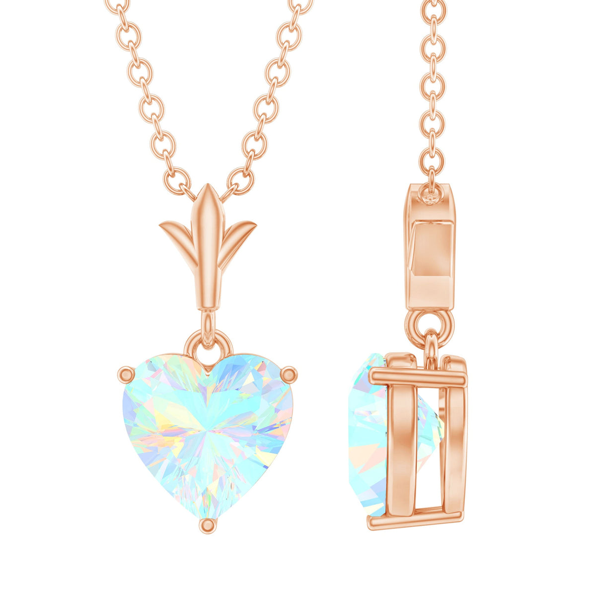 0.75 Carat Heart Shape Ethiopian Opal Necklace With Chain