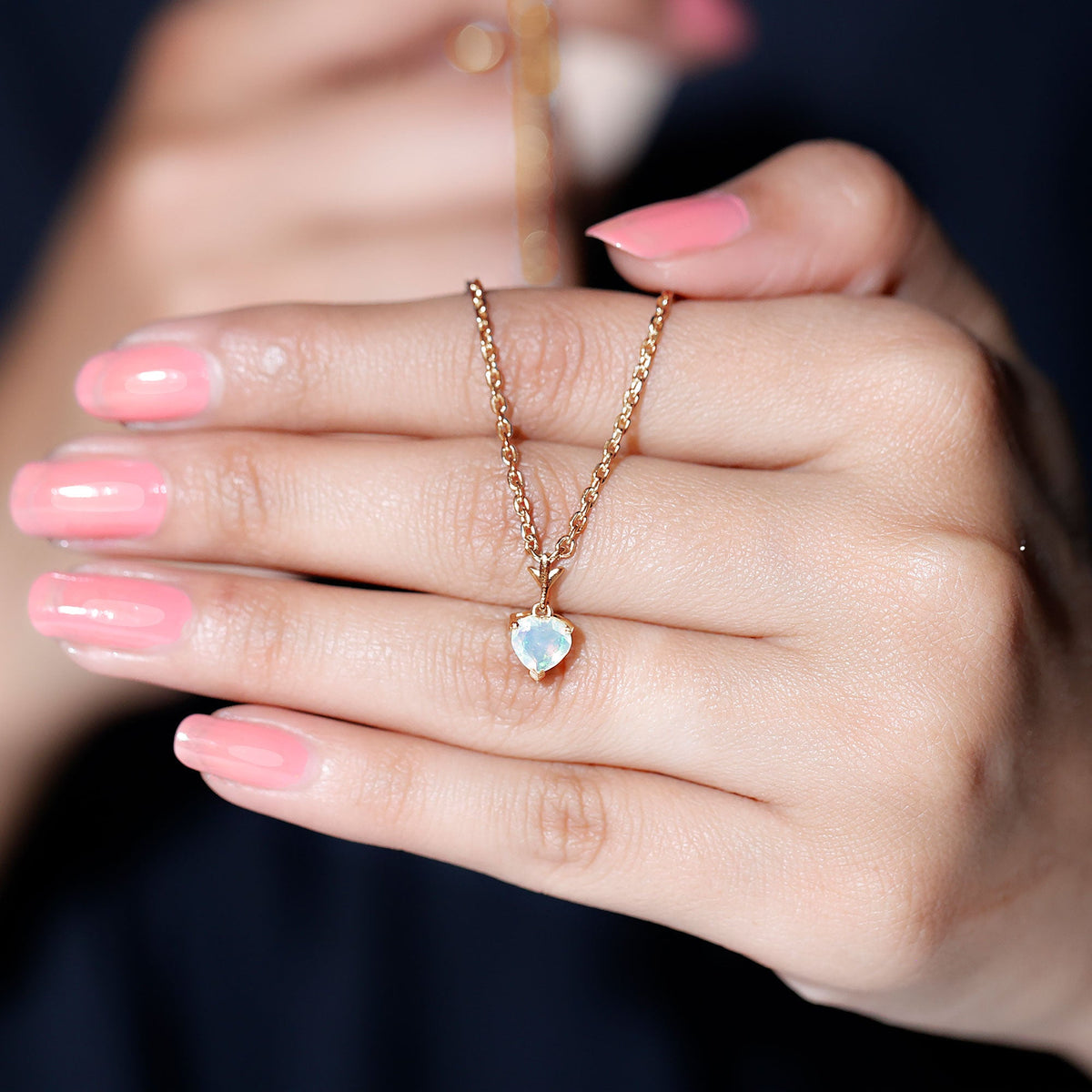 0.75 Carat Heart Shape Ethiopian Opal Necklace With Chain