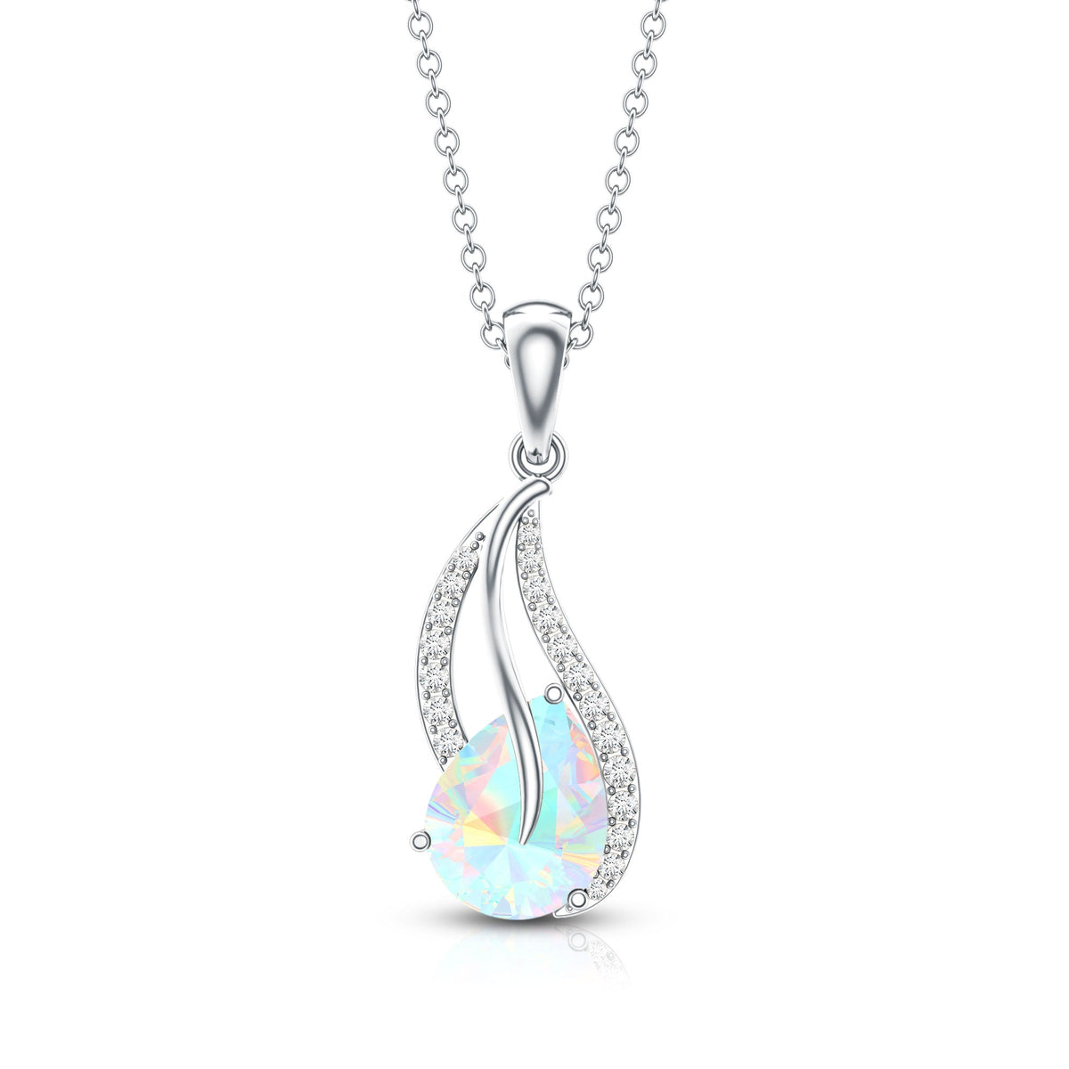 2 Carat Pear Shaped Ethiopian Opal and Diamond Leaf Pendant