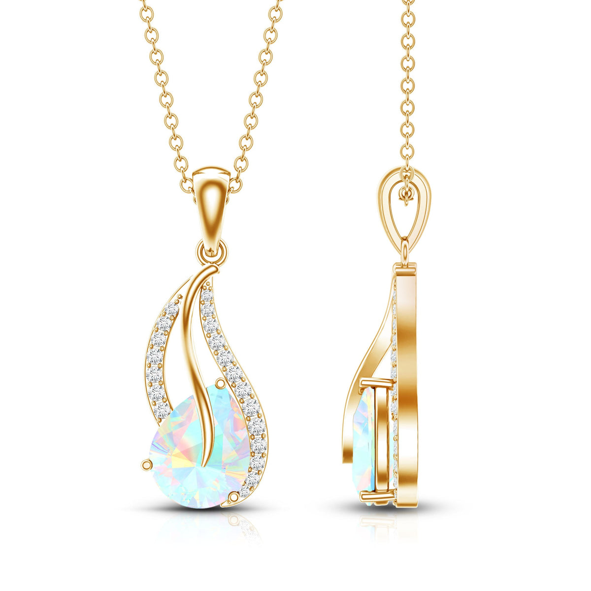 2 Carat Pear Shaped Ethiopian Opal and Diamond Leaf Pendant