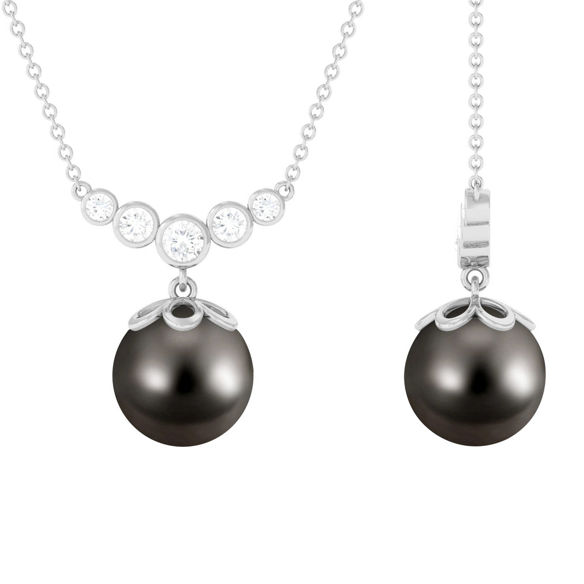 Designer Tahitian Pearl and Diamond Graduated Pendant for Women