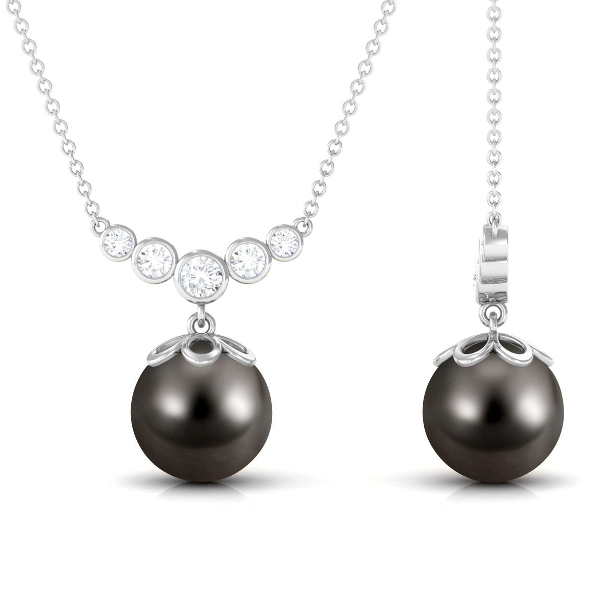 Designer Tahitian Pearl and Diamond Graduated Pendant for Women