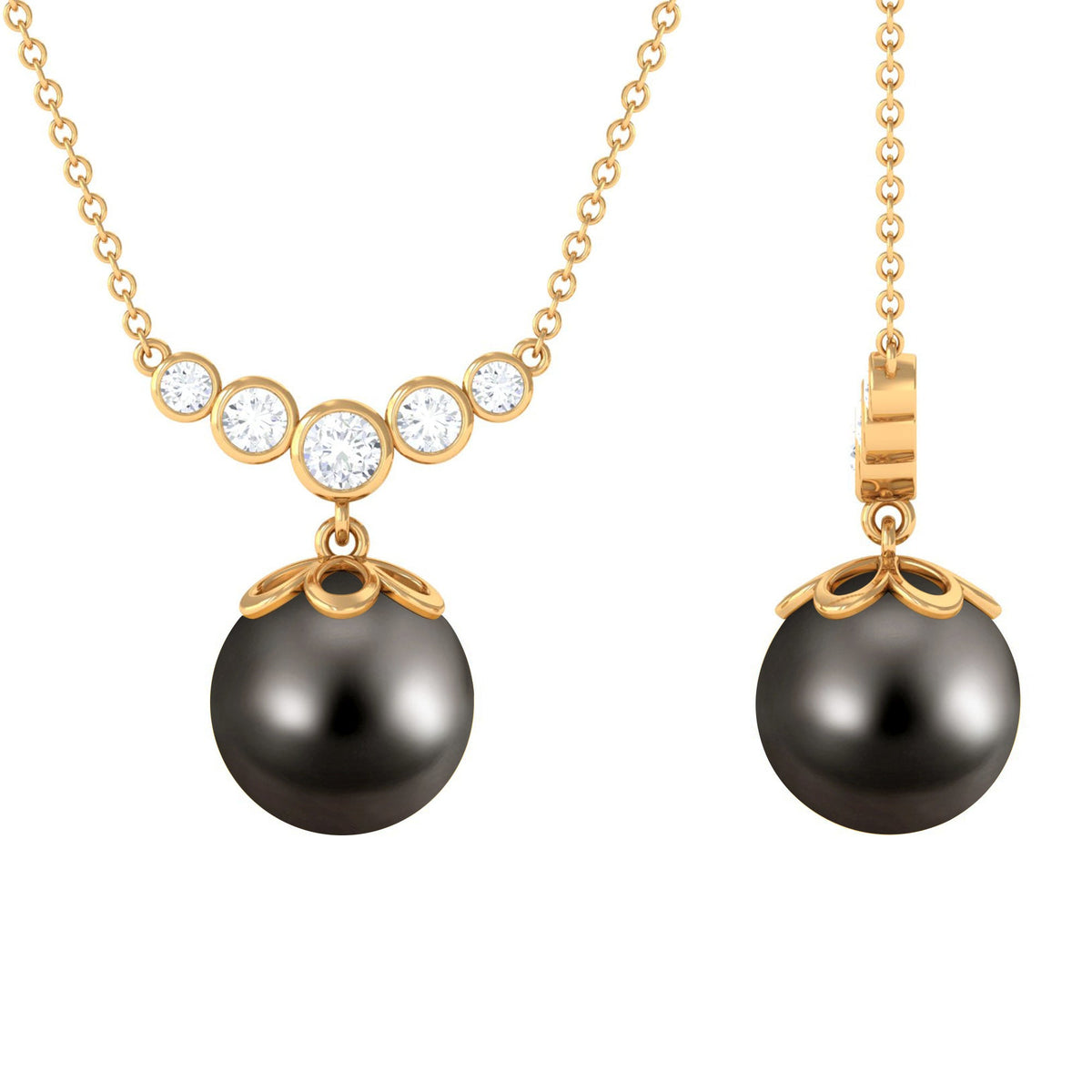 Designer Tahitian Pearl and Diamond Graduated Pendant for Women