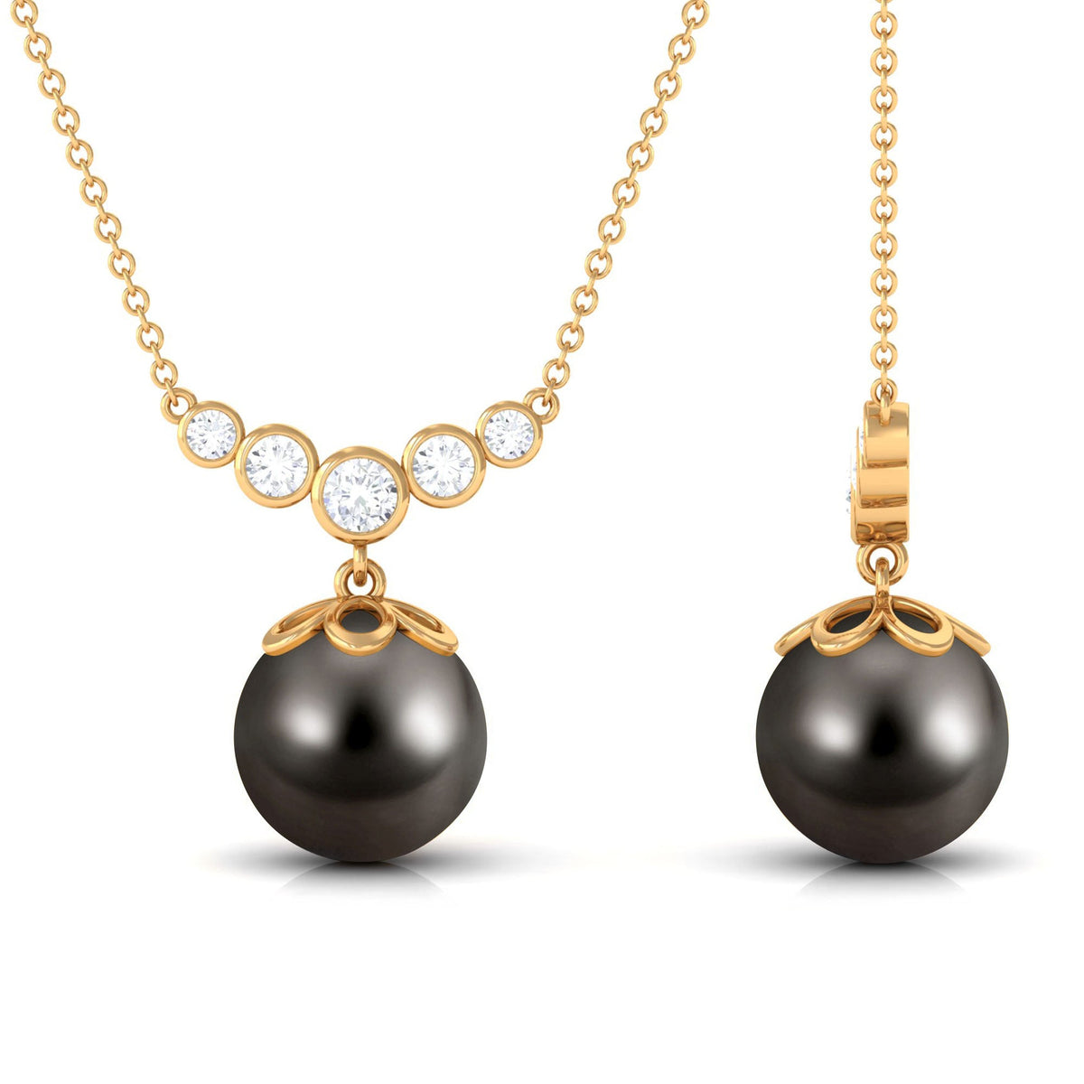 Designer Tahitian Pearl and Diamond Graduated Pendant for Women