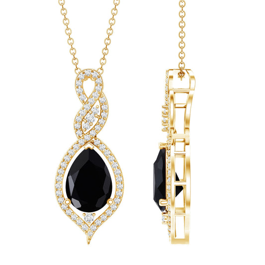 1.75 Carat Pear Shape Black Spinel Statement Necklace with Moissanites