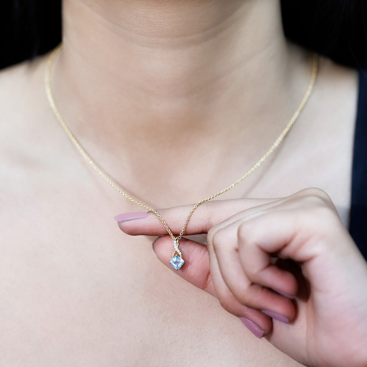 0.5 CT Cushion Cut Sky Blue Topaz Infinity Necklace with Silver Chain