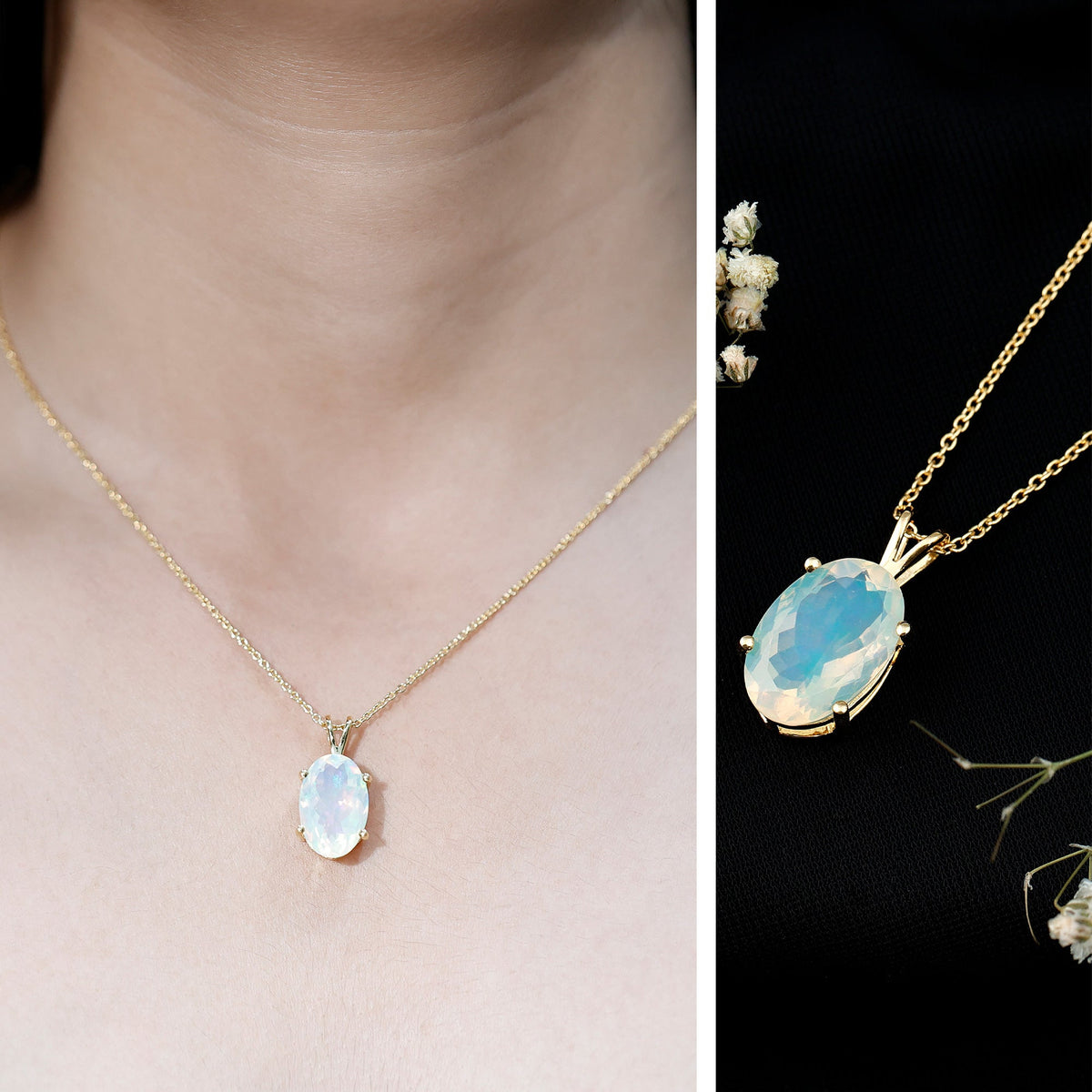 5.63 Carat Oval Shaped Huge Ethiopian Opal Necklace with Chain