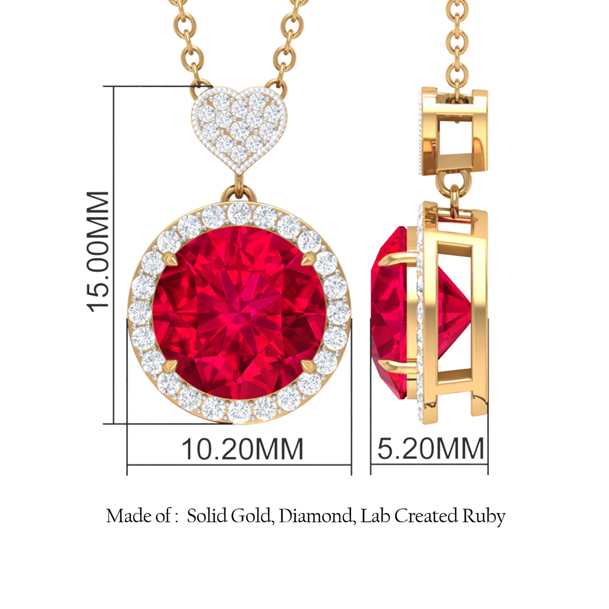 2 Carat Lab Created Ruby Halo Necklace with Diamond Heart