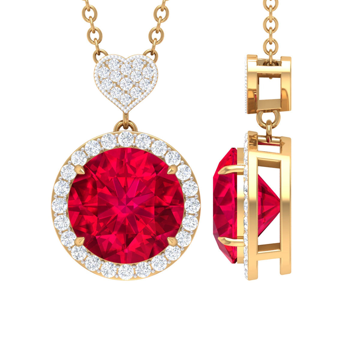 2 Carat Lab Created Ruby Halo Necklace with Diamond Heart