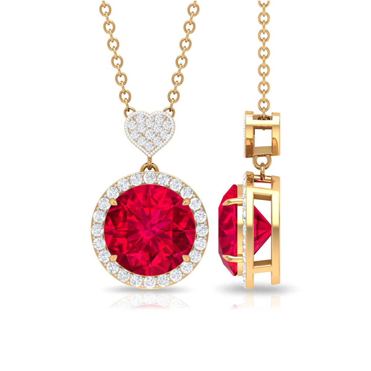 2 Carat Lab Created Ruby Halo Necklace with Diamond Heart