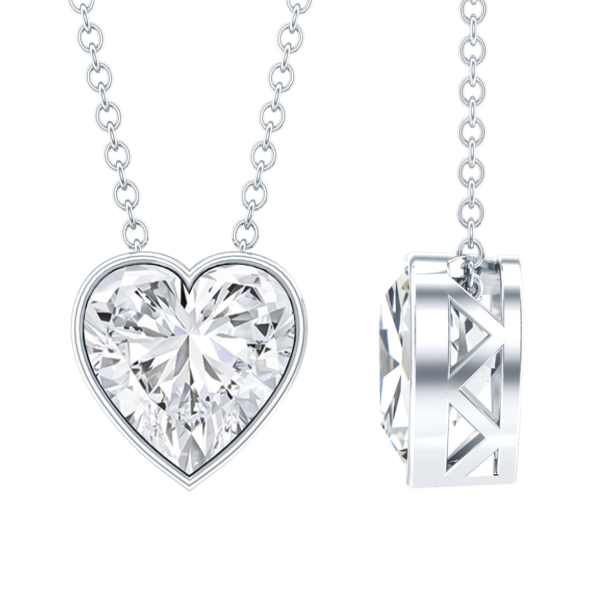 2 Carat Heart Shape Moissanite Solitaire Necklace in Bezel Setting
