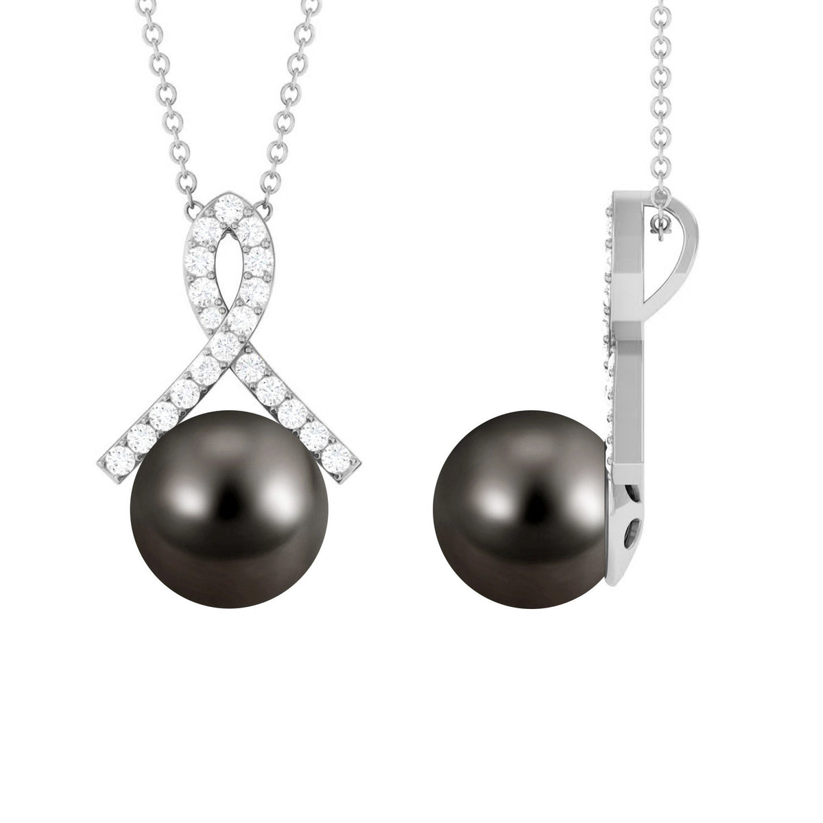 Tahitian Pearl Solitaire Pendant with Diamond Twisted Bail