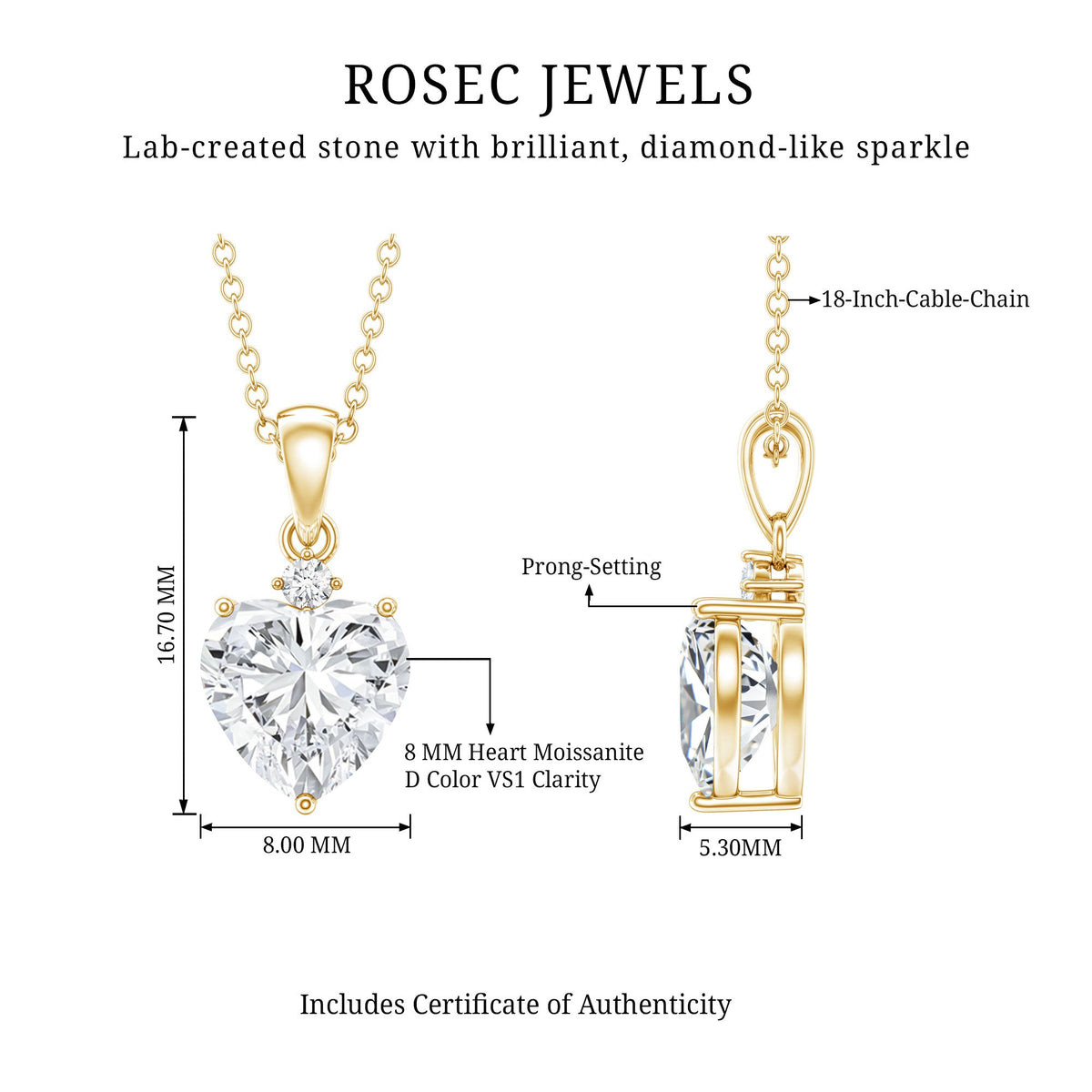 Certified 2 Carat Moissanite Heart Pendant for Women
