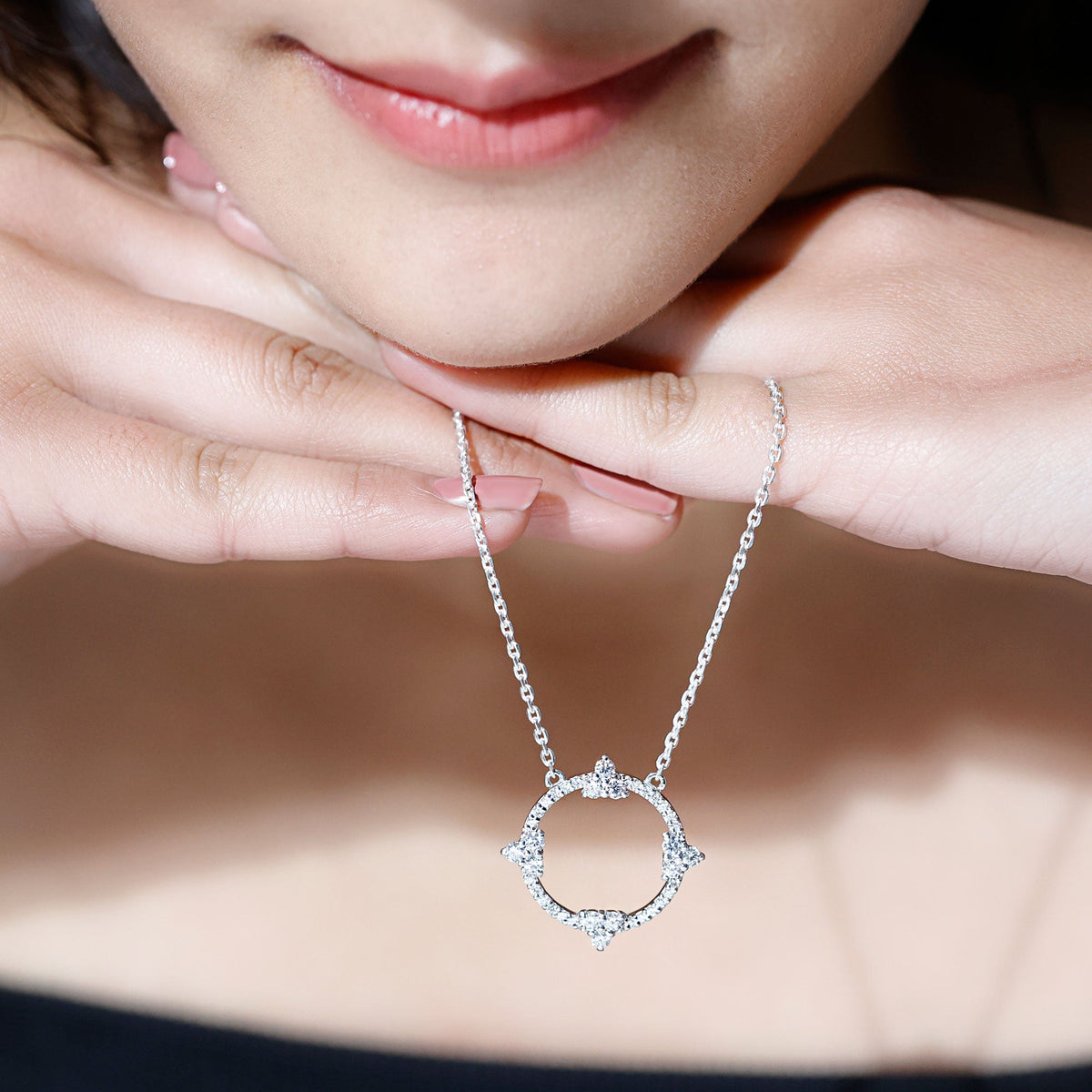 Certified Moissanite Eternity Promise Necklace in Silver