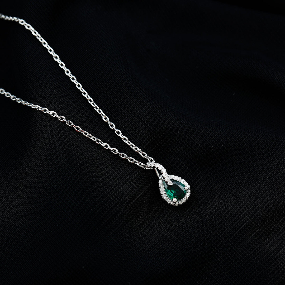 0.7 Carat Lab Grown Emerald and Moissanite Teardrop Necklace with Chain