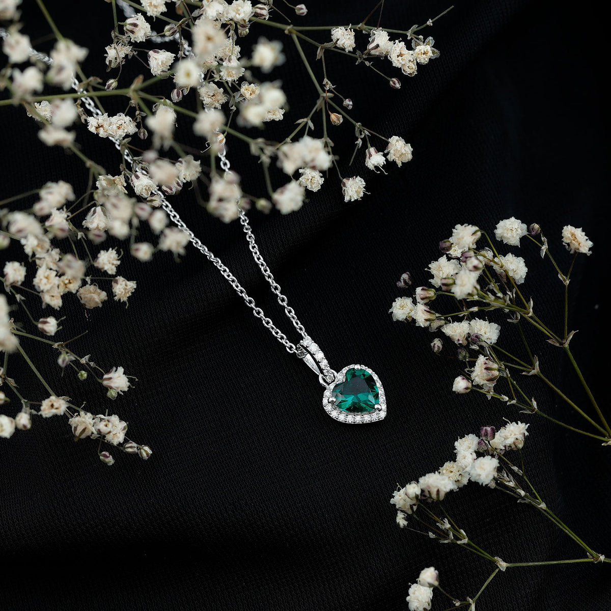 1.37 Carat Lab Grown Emerald Heart Necklace with Moissanite Halo